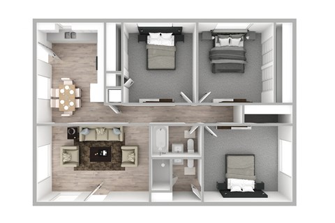 Floor plan for 3 beds, 2 baths, 1270 sqft